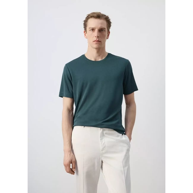 T-shirt slim-fit manches courtes vert foncé <span itemprop=