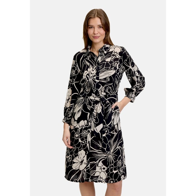 Robe-chemisier à ceinture à nouer noir/beige <span itemprop=