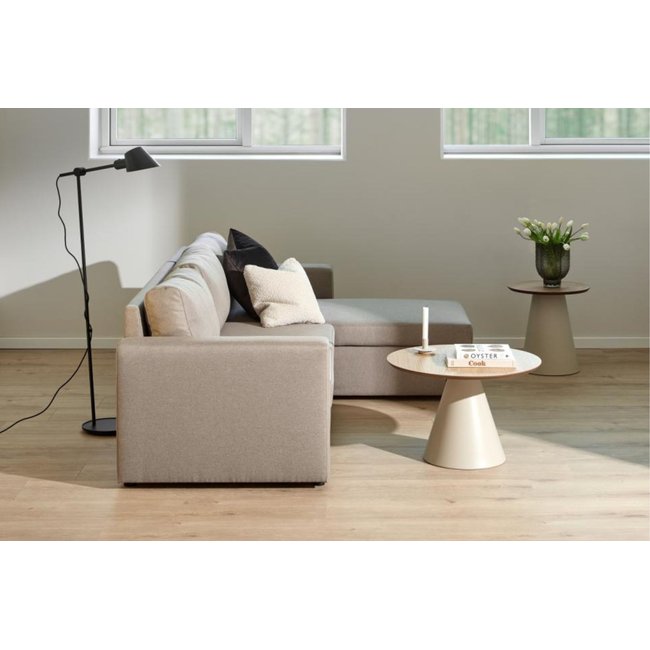 Table basse ronde en bois et métal grège D65 - GIROLLE Couleur bois clair <span itemprop=