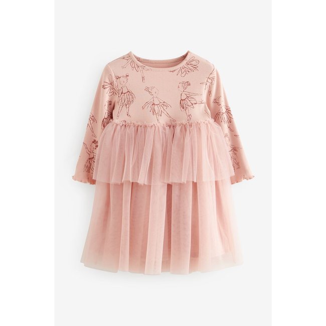 Robe en maille filet avec manches à volants caractère rose <span itemprop=