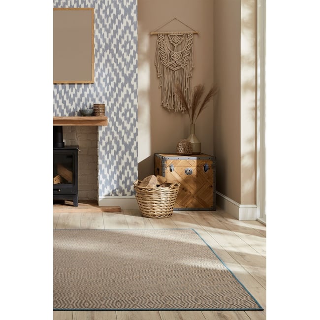 Tapis geometric en jute DIAMOND Couleur bleu <span itemprop=