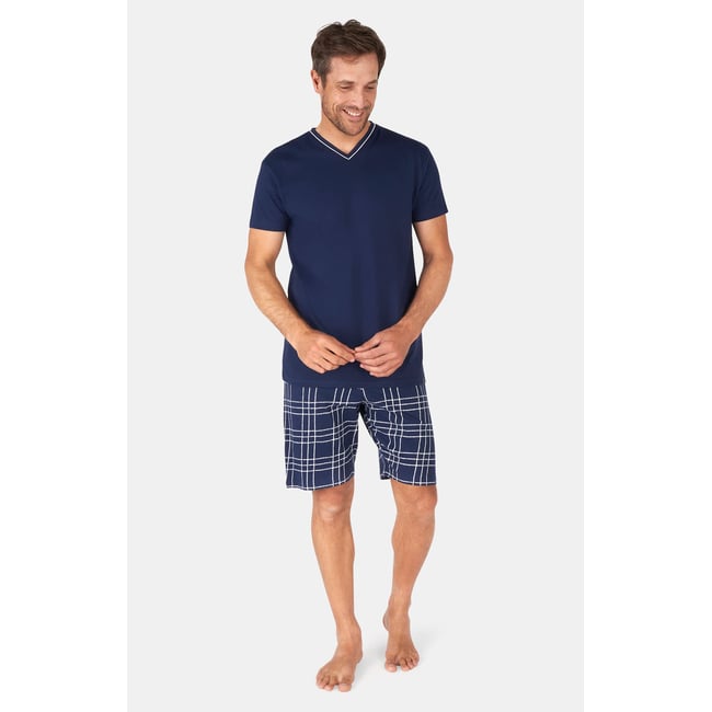 Pyjashort en coton, col V, lewis marine <span itemprop=