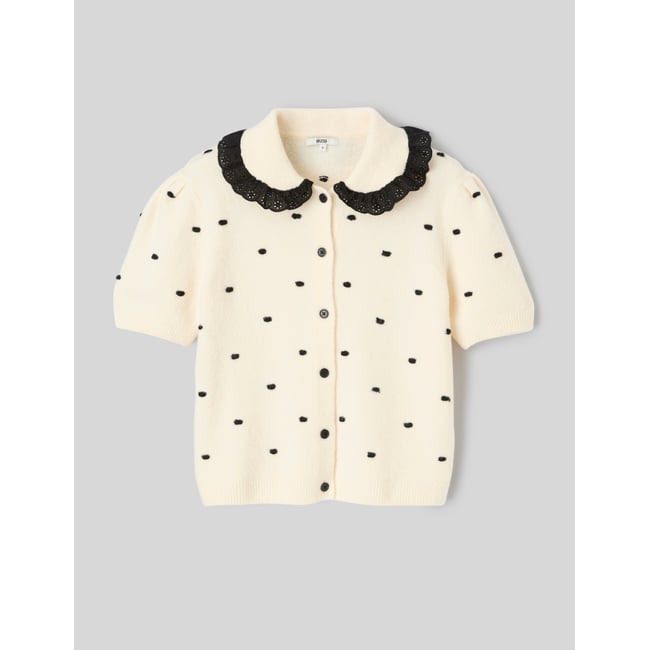 Gilet jacquard pois blanc écru <span itemprop=