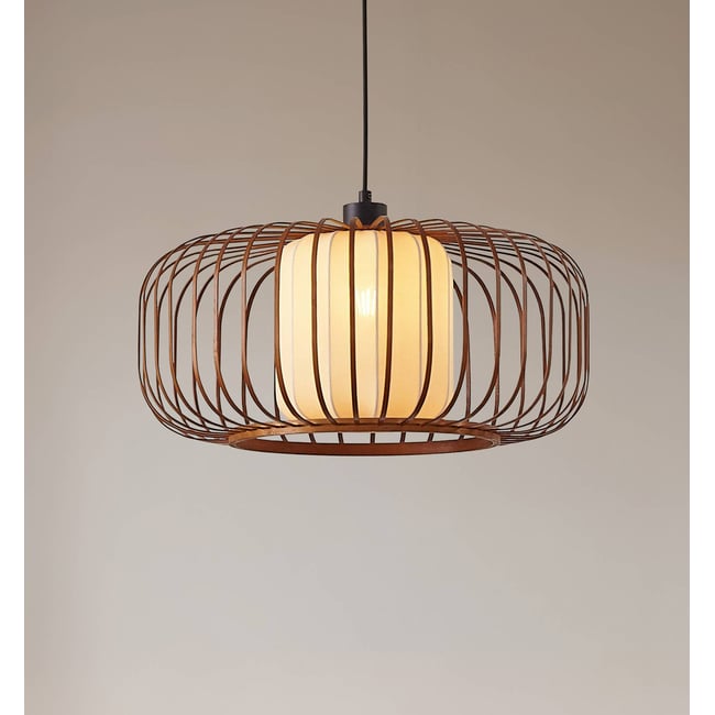 Suspension en bambou scandinave, Davella Couleur bois foncé, beige <span itemprop=