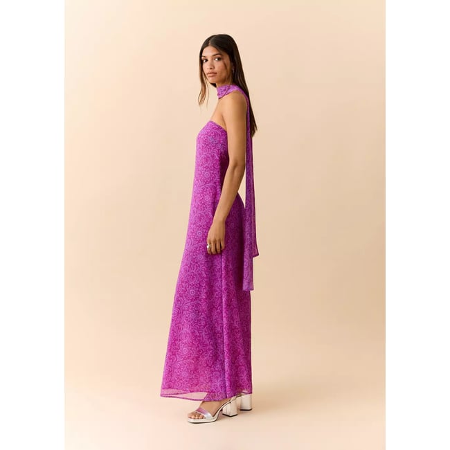 Robe imprimée avec foulard rose <span itemprop=