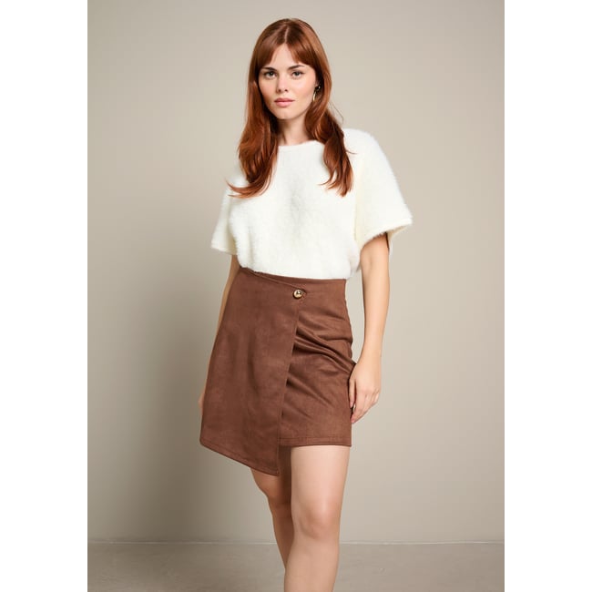 Mini-jupe effet suédine camel brun <span itemprop=