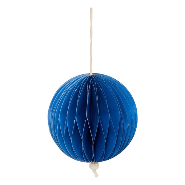 Boule de Noël en papier origami bleue D. 100 mm Couleur bleu <span itemprop=