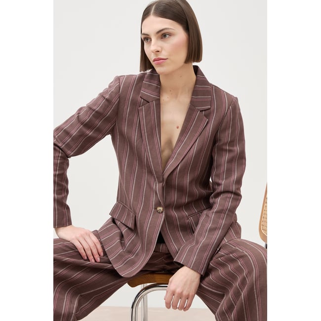 Veste blazer manches longues marron chocolat <span itemprop=