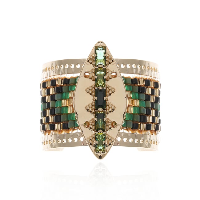 Bague réglable cabochon central et perles tissées LOOXOR - HIPANEMA