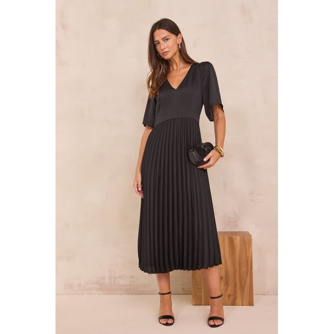 Robe longue plissée BILLIE noir <span itemprop=