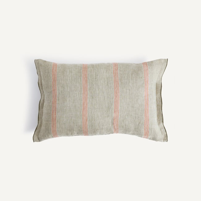 Housse de coussin lin rayé, Virel vert sauge <span itemprop=