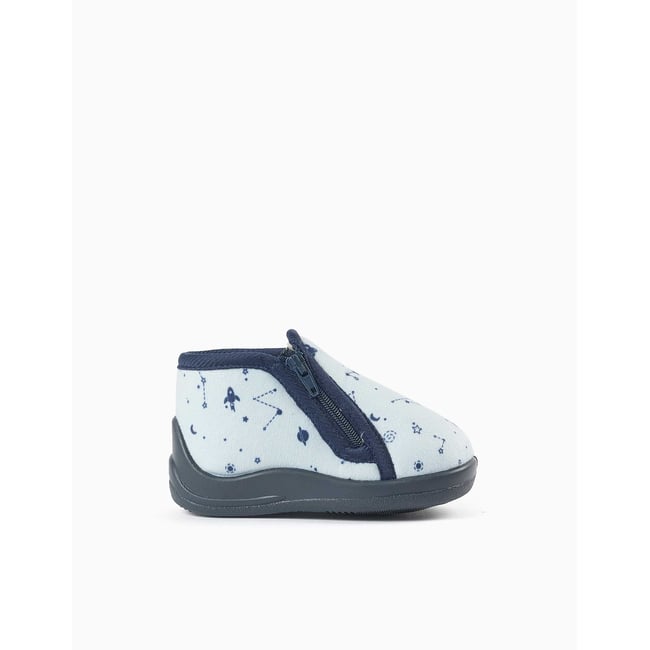 Chaussons en velours avec motif espace bleu clair <span itemprop=