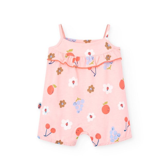 Grenouillère en tricot fleurs rose <span itemprop=