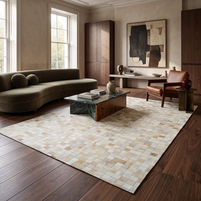 Tapis en cuir  recyclé mosaïque  CUIR MOZAIQUE Couleur beige <span itemprop=