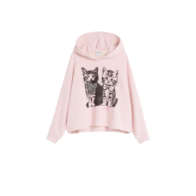 Sweat à capuche chats rouge <span itemprop=