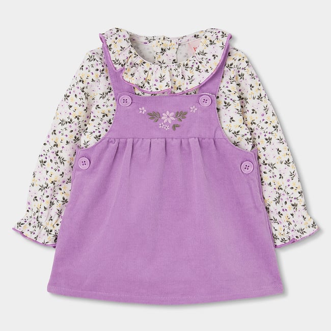 Ensemble bébé brodé de fleurs violet <span itemprop=