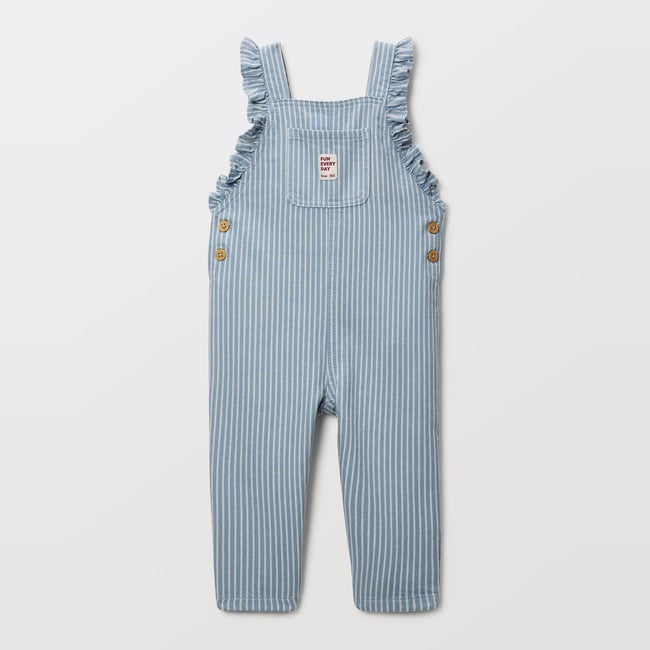 Salopette longue rayée en coton BIO GOTS dusty blue <span itemprop=