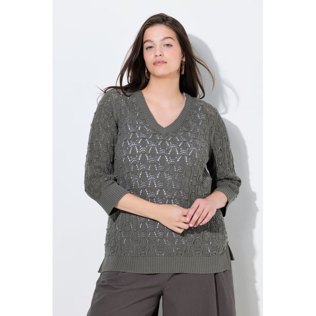 Pull en coton bio, maille épaisse avec motif gris foncé <span itemprop=
