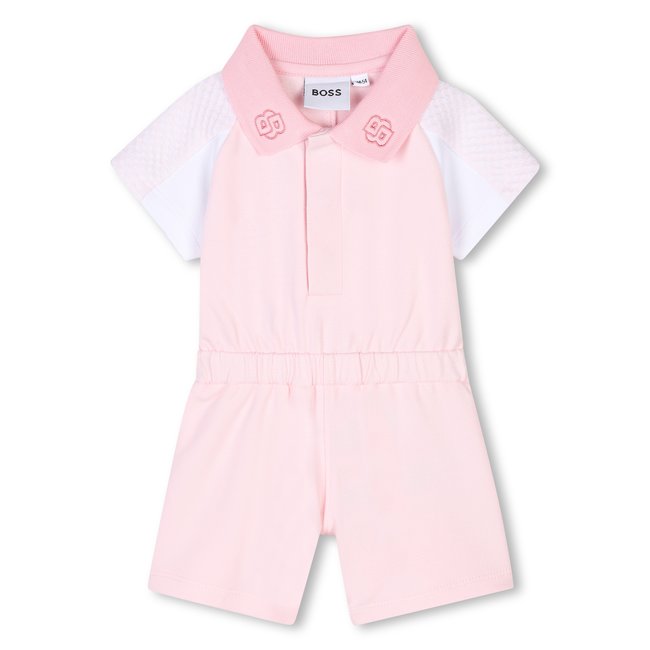 Salopette courte écologique en éponge baby pink <span itemprop=