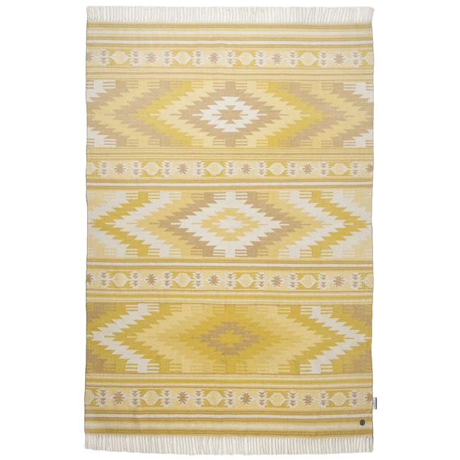 Tapis salon Vintage tissé main réversible Couleur jaune <span itemprop=