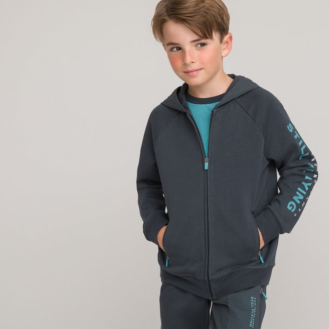 Sudadera con cremallera y capucha de felpa azul grisáceo <span itemprop=