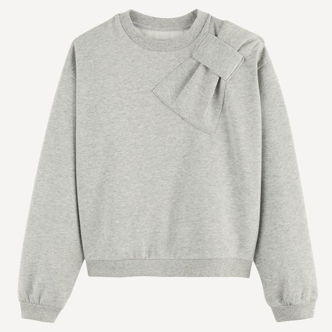 Sweat col rond, en molleton, avec détail noeud gris <span itemprop=