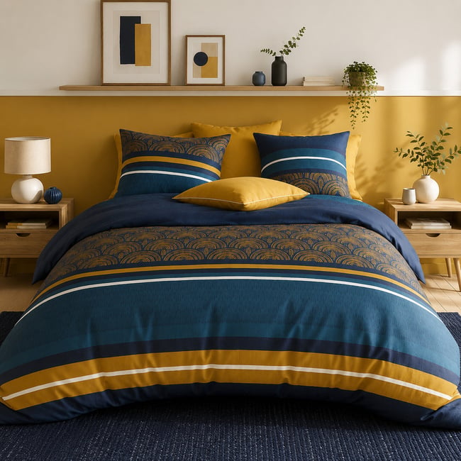 Parure de lit en percale de coton motif arches graphiques, NOXOR multicolore <span itemprop=
