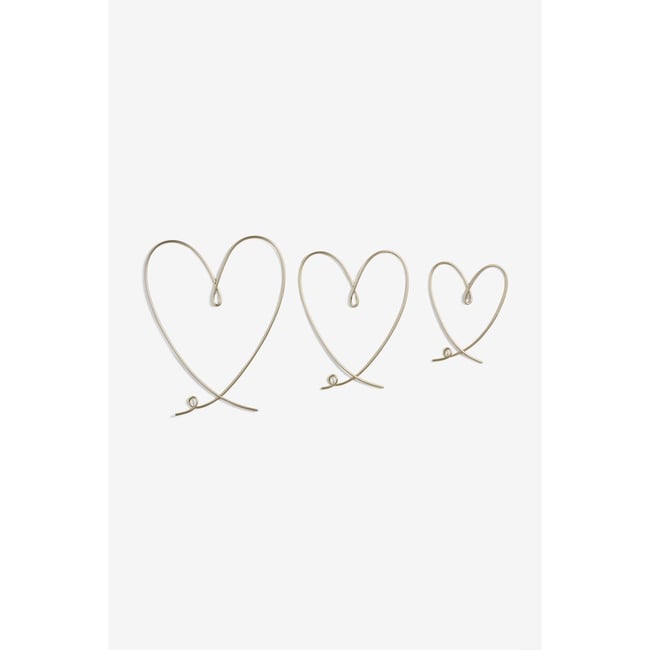 Déco murale cœur en métal et fer, lot de 3 Couleur argent <span itemprop=