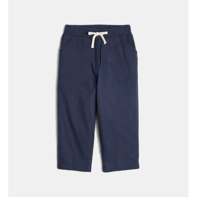 Pantalon vouchou droit en coton bio bleu <span itemprop=