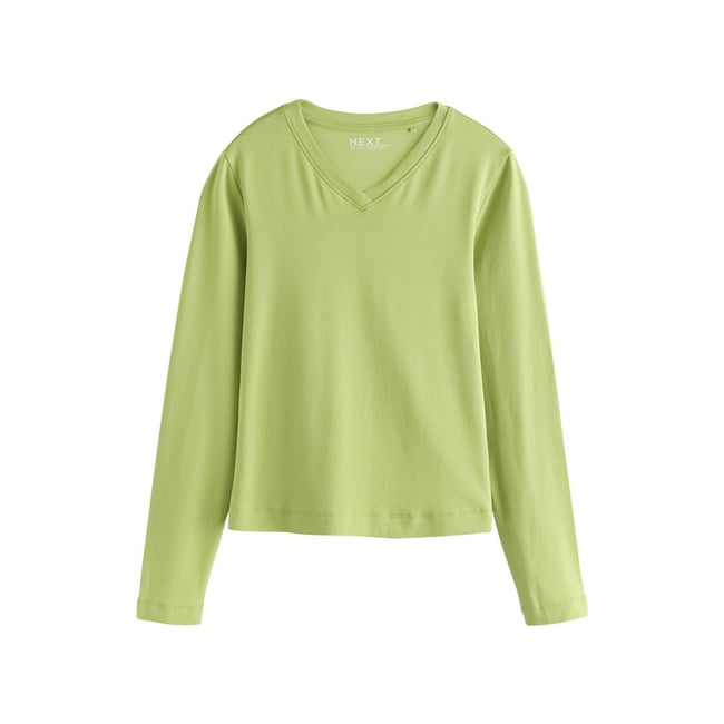 T-shirt à col v et manches longues vert <span itemprop=