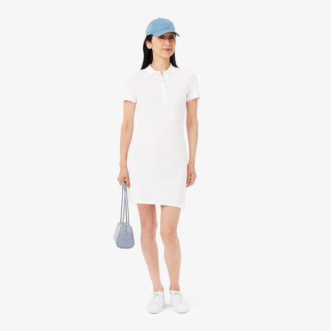 Robe polo slim fit en mini Piqué stretch blanc-001 <span itemprop=