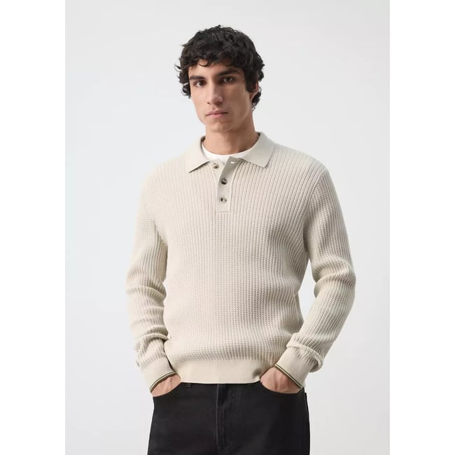 Pull-over maille torsadée coton mélangé sable <span itemprop=