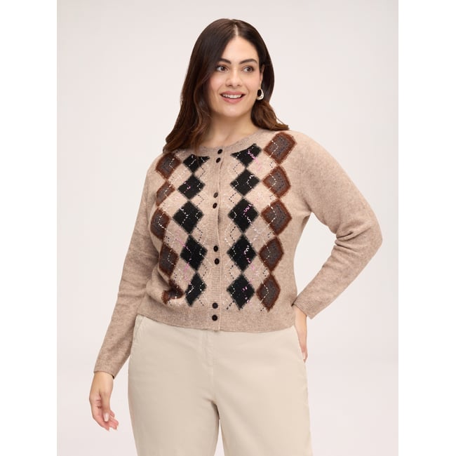 Cardigan à motif argyle marron <span itemprop=