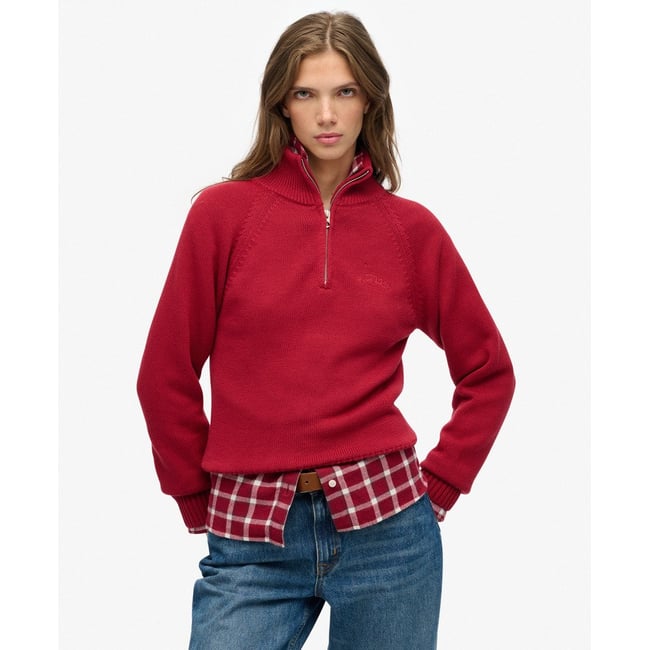 Pull en maille à demi-zip Essential rouge bordeaux <span itemprop=