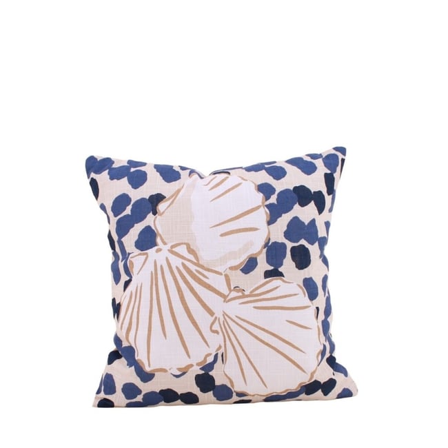 Coussin en coton imprimé coquillages 40x40cm bleu <span itemprop=