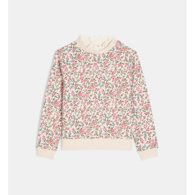 Sweat-shirt tabela en coton bio mélangé écru et multicolore <span itemprop=