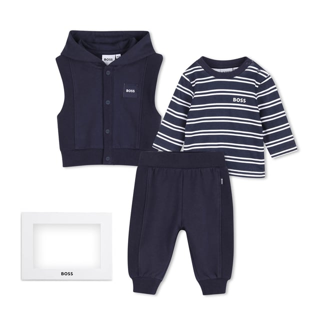 Ensemble pantalon, cardigan et tee-shirt bleu cargo <span itemprop=