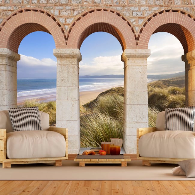Papier peint intissé panoramique Paysage Gates of the Summer Couleur beige <span itemprop=