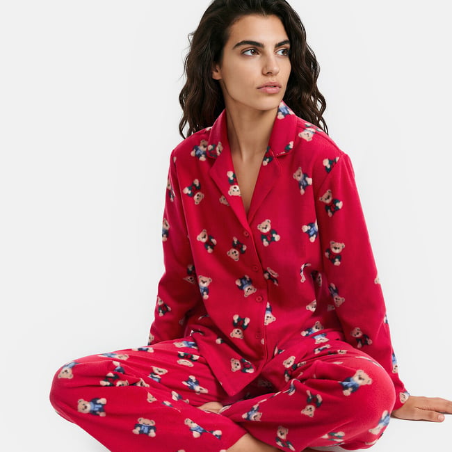 Bear print micro fleece pyjama top, printed, SO'HOME