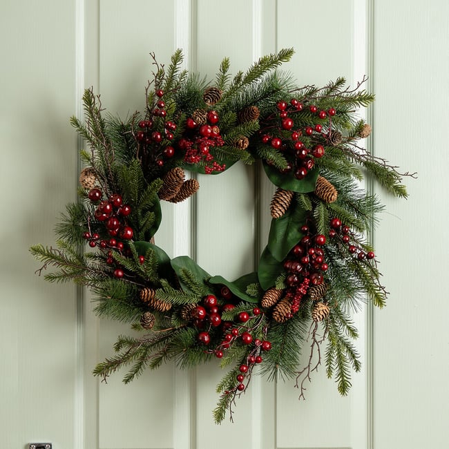 60cm Classic Red & Green Christmas Wreath, green, SO'HOME