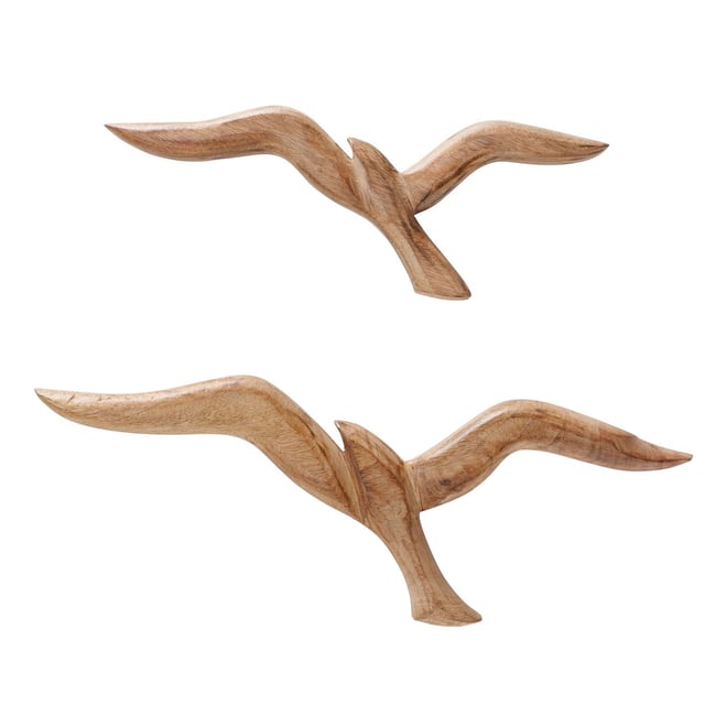 Décoration murale oiseaux 2 mouettes en bois de mangue 16x2.5x46cm Couleur bois <span itemprop=