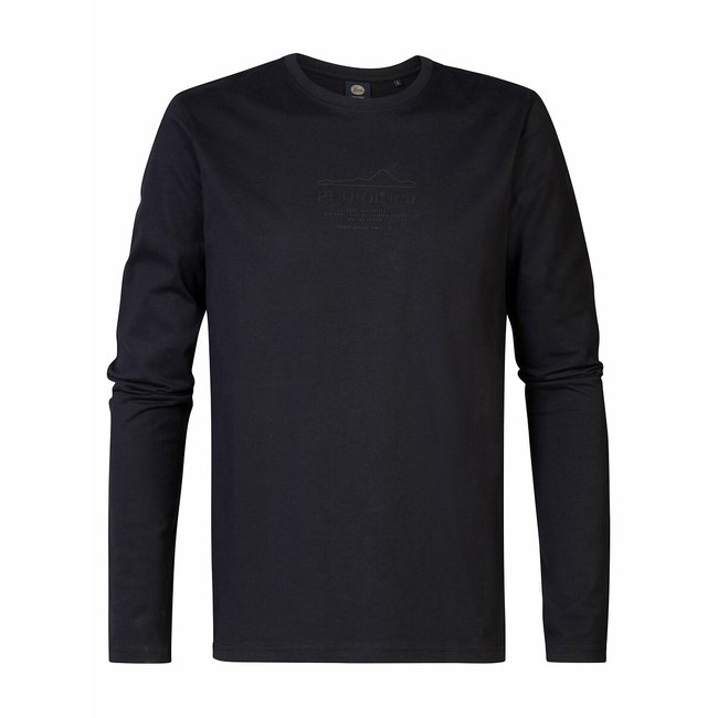 Logo Print Cotton T-Shirt with Long Sleeves, black, PETROL INDUSTRIES