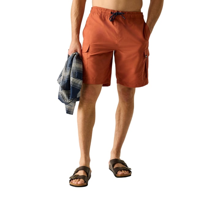 Short de bain uni à taille élastiquée BLANMONT brique <span itemprop=