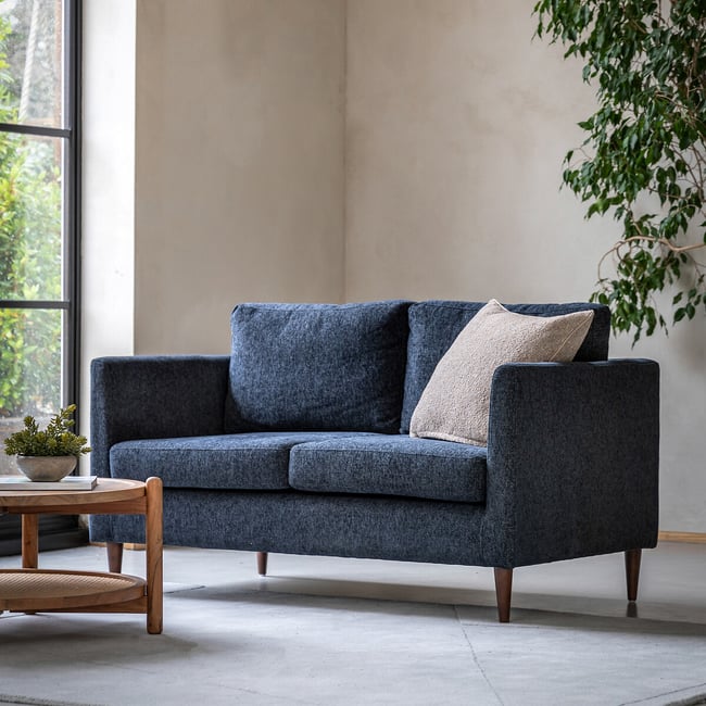 Durants Soft Brushed Nordic 2 Seater Sofa with Dark Wood Legs - SO'HOME