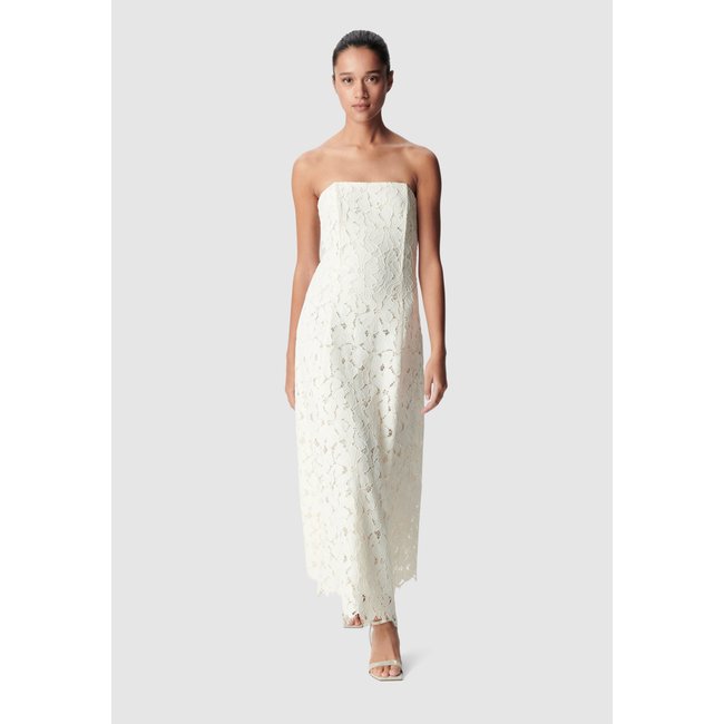 Robe bustier longue dentelle ecru <span itemprop=