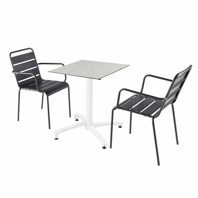 Table 60x60 cm inclinable stratifiée avec pied blanc et chaises en métal, OPERA gris anthracite <span itemprop=
