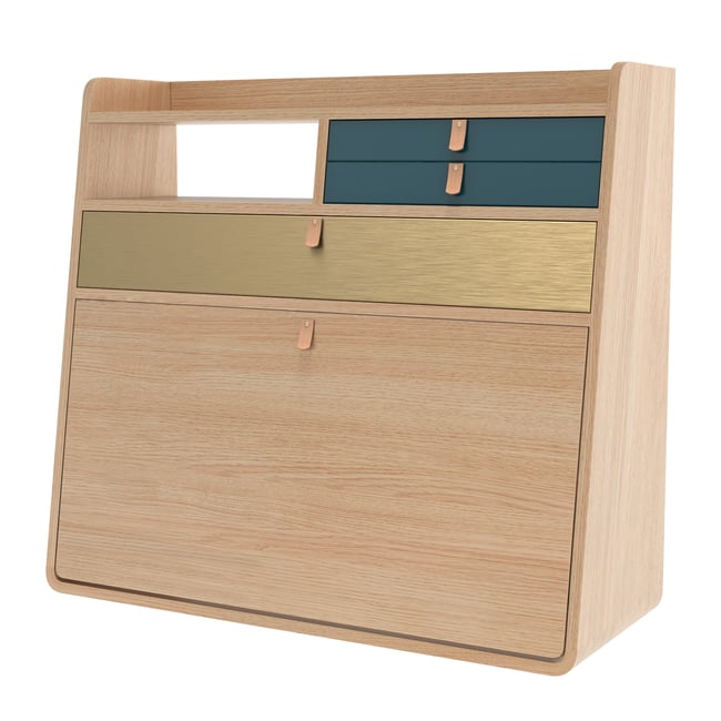 Bureau secrétaire mural en chêne 80 cm, GASTON - HARTO