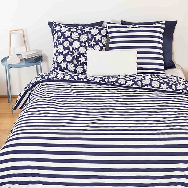 Parure de lit - housse de couette avec taies en coton bleu <span itemprop=