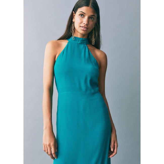 Robe longue emmanchures américaines turquoise <span itemprop=