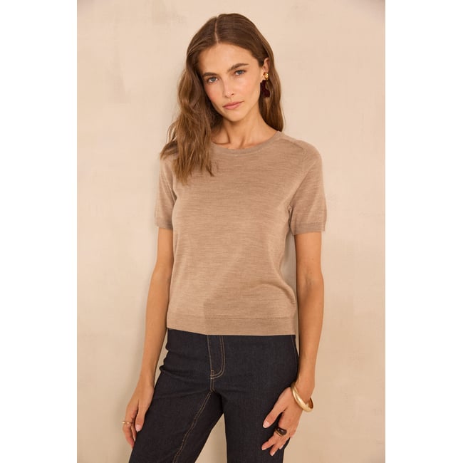 Pull à manches courtes en laine ALICE tabac <span itemprop=